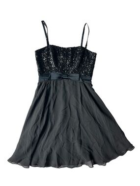 VINTAGE BETSEY JOHNSON EVENING BLACK SPARKLE FLOWY BABYDOLL DRESS SILK 4 WOMENS